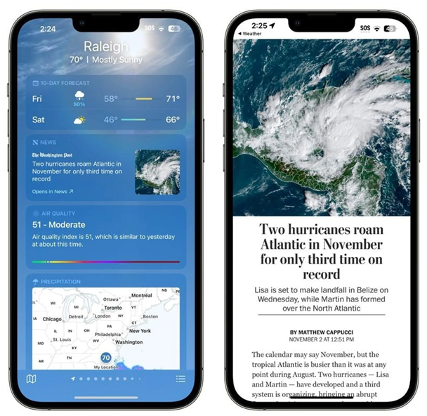 浦江苹果14维修分享iPhone 14手机如何看天气时顺带看新闻 